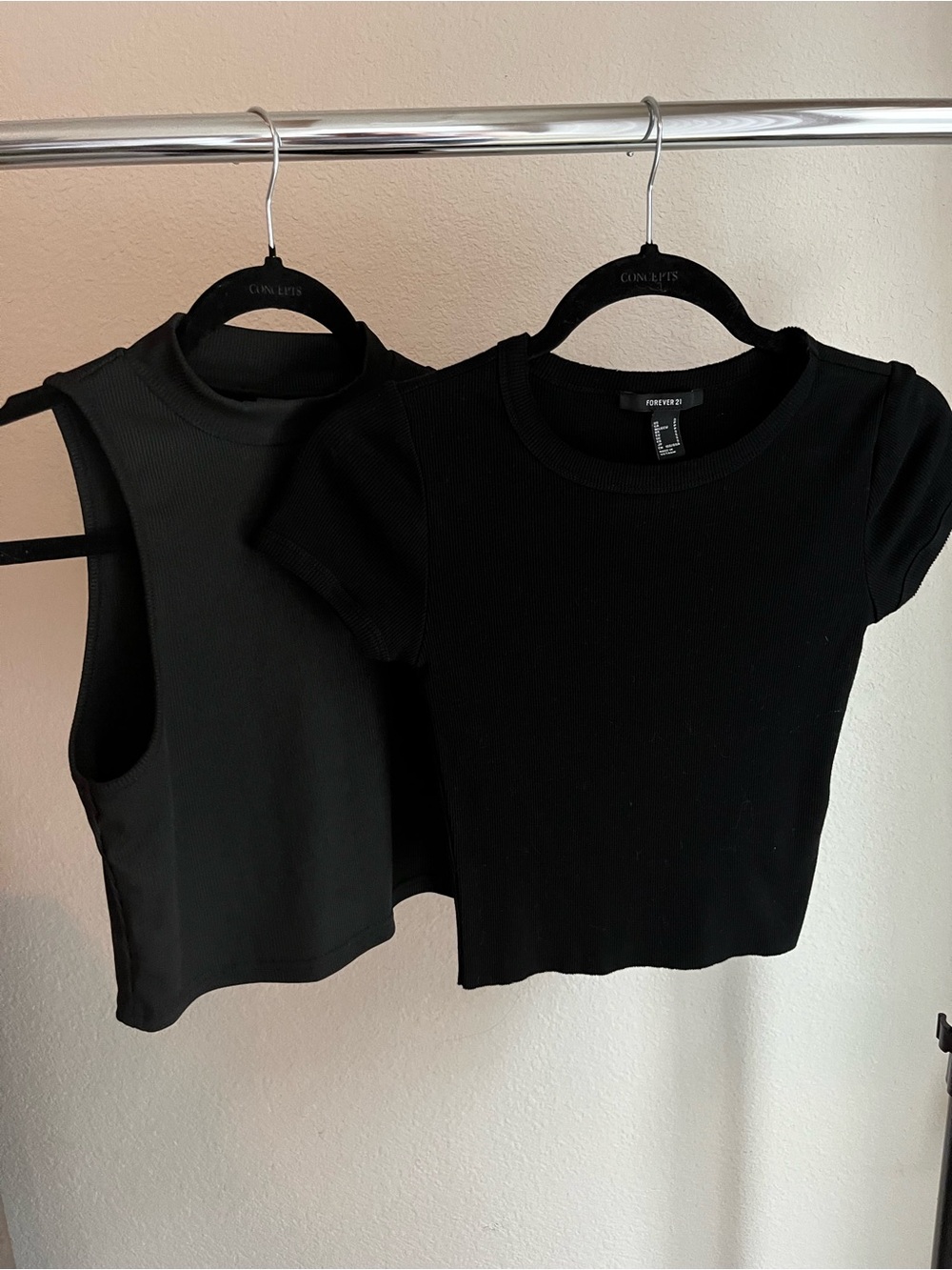 Forever 21 Black Ribbed Tank & Crop Top Set
